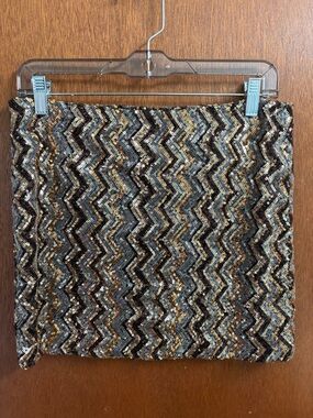 Papaya Zigzag Sequin Mini Skirt in Black and Gold